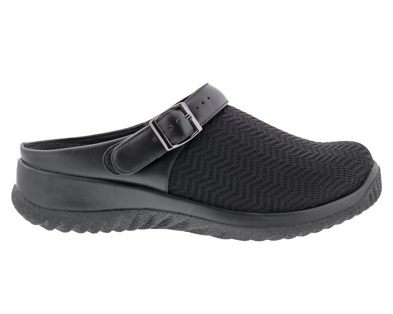 SAVANNAH Black Wavy Stretch Fabric/Leather