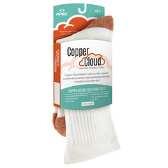 Non-Binding Copper Cloud Diabetic Socks - Crew Length Unisex  White (3 pk)