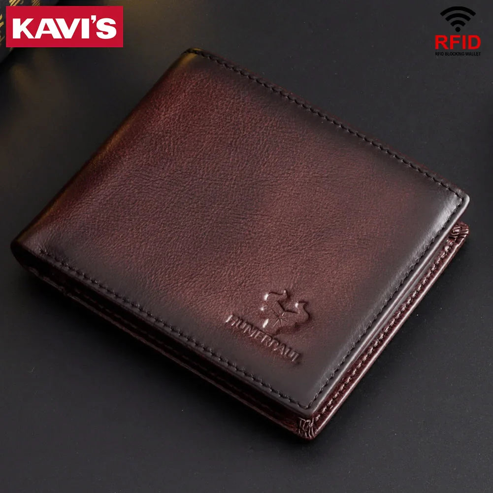 KAVIS Handmade Men's Wallet - Genuine Leather RFID Block